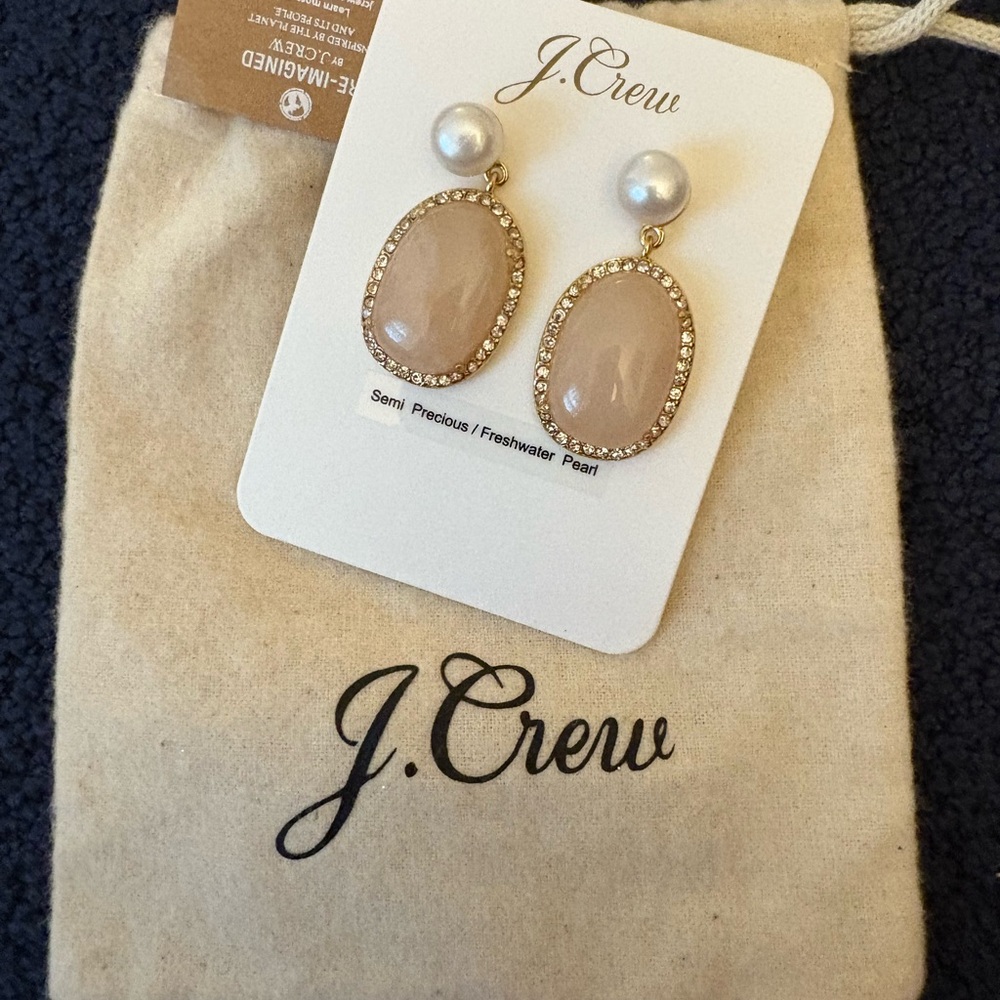 J. Crew Stone and Freshwater Pearl Drop Earrings in Mauve. NWT